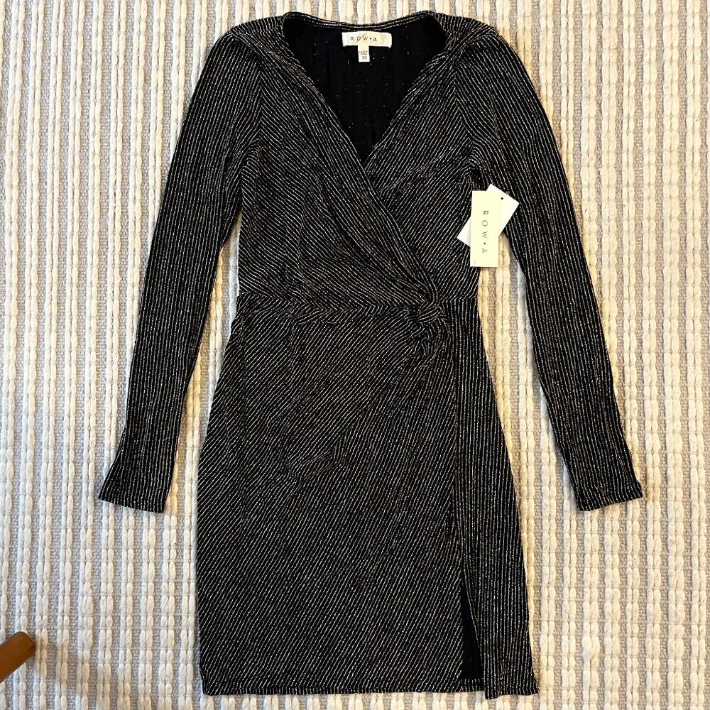 Row A Metallic Long Sleeve Wrap Dress NWT Size XS